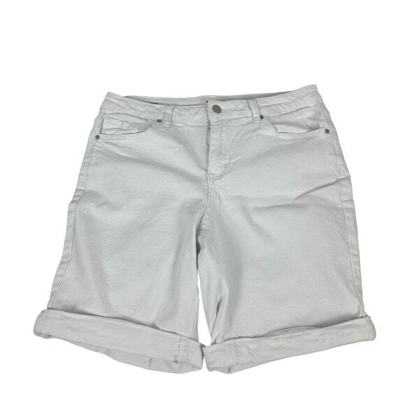 Bleu Pants - Bleu Womens White Denim Bermuda Shorts Size 10 Cotton/Spandex Blend